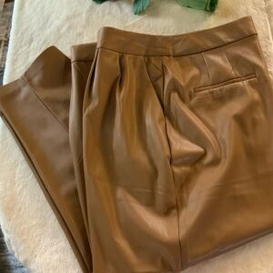 Camel color faux leather baggy pants